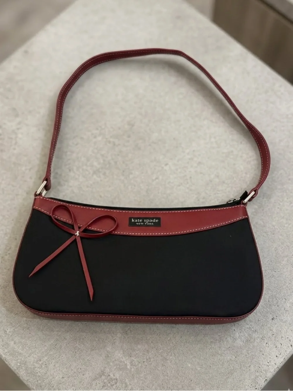 kate spade Vintage Black and Red Shoulder Bag with Bow Accent